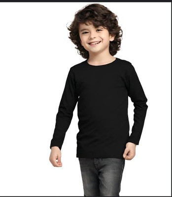 The TSHRT Boys Solid Pure Cotton Regular T Shirt(Black, Pack of 1)