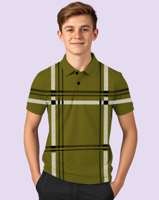 AUSK Boys Checkered Cotton Blend Regular T Shirt(Green, Black, Pack of 1)