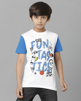 Under Fourteen Only Boys Solid Pure Cotton Regular T Shirt(Blue, Pack of 1)