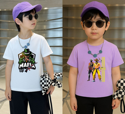Lecowar Boys Printed Polyester Regular T Shirt(White, Purple, Pack of 1)