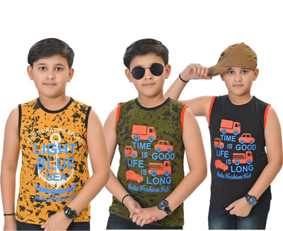 INDIA FASHION FAB Boys Printed Pure Cotton Regular T Shirt(Multicolor, Pack of 3)