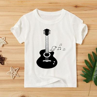 KPPRINT Boys & Girls Printed Cotton Blend Regular T Shirt(White, Pack of 1)