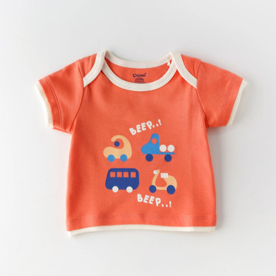 Popees Boys Printed Cotton Blend Regular T Shirt(Orange, Pack of 1)