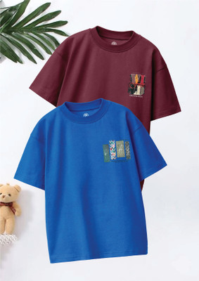 Codez Boys Graphic Print Pure Cotton Oversized T Shirt(Multicolor, Pack of 2)