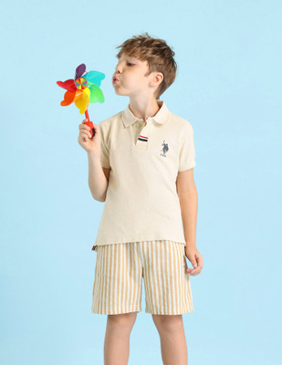 U.S. POLO ASSN. Boys Solid Pure Cotton Regular T Shirt(Beige, Pack of 1)