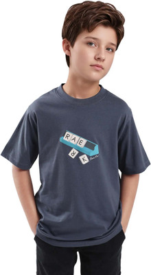 Rare Ones Boys Printed Cotton Blend Regular T Shirt(Grey, Pack of 1)