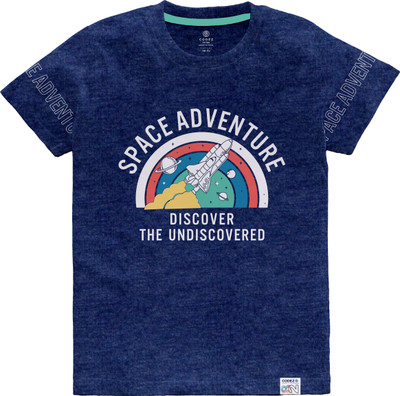 Codez Boys Printed Cotton Blend Regular T Shirt(Blue, Pack of 1)