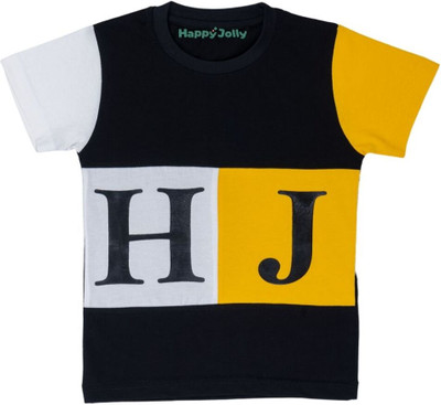 Happy Jolly Boys Printed Pure Cotton Regular T Shirt(Yellow, Pack of 1)