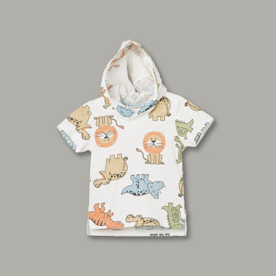 Juniors by Lifestyle Boys Printed Cotton Blend Regular T Shirt(White, Pack of 1)