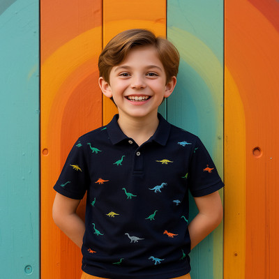 OneFeel Boys Printed Cotton Blend Regular T Shirt(Blue, Pack of 1)