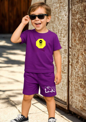 Sattitude Boys & Girls Printed Cotton Blend Regular T Shirt(Purple, Pack of 1)