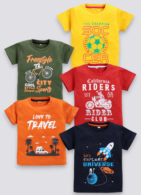 carrydreams Boys Printed Pure Cotton Regular T Shirt(Multicolor, Pack of 5)