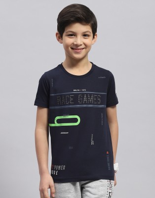 MONTE CARLO Boys Printed Cotton Blend Regular T Shirt(Dark Blue, Pack of 1)