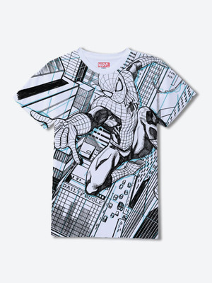 YK Marvel Boys Graphic Print Polyester Regular T Shirt(White, Pack of 1)