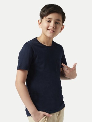 radprix Boys Solid Cotton Blend Regular T Shirt(Dark Blue, Pack of 1)