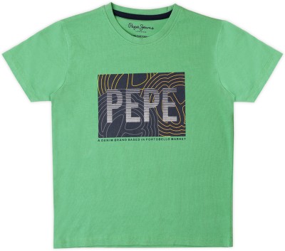 Pepe Jeans Boys Graphic Print Pure Cotton Regular T Shirt(Green, Pack of 1)