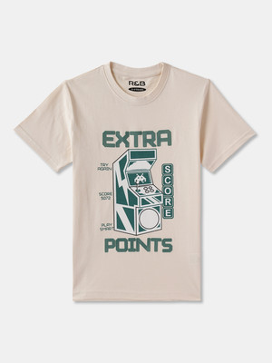 R&B Boys Printed Pure Cotton Regular T Shirt(Beige, Pack of 1)
