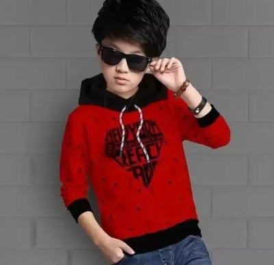 BG ONLINE Boys Typography, Printed Cotton Blend Regular T Shirt(Red, Pack of 1)