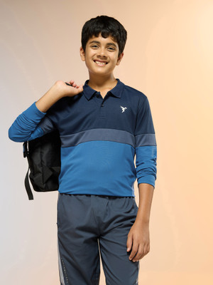 TECHNOSPORT Boys Colorblock Polyester Slim T Shirt(Blue, Pack of 1)