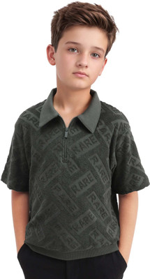 Rare Ones Boys Self Design Cotton Blend Regular T Shirt(Green, Pack of 1)