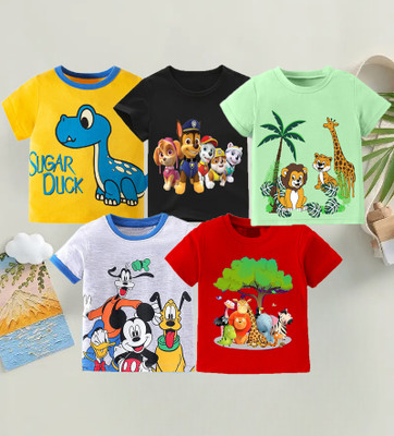 VP TEXX Boys & Girls Printed Cotton Blend Regular T Shirt(Multicolor, Pack of 5)