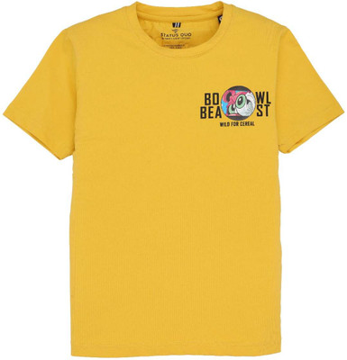 Status Quo Boys Printed Elastane, Cotton Blend Regular T Shirt(Yellow, Pack of 1)