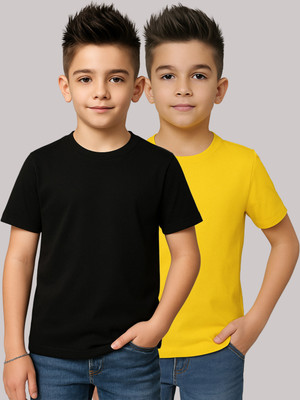 FBAR Boys Solid Pure Cotton Regular T Shirt(Black, Pack of 2)