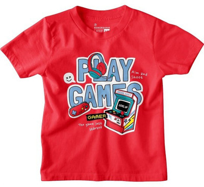 BonOrganik Boys Printed Pure Cotton Regular T Shirt(Red, Pack of 1)