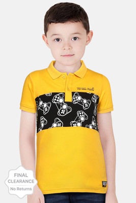 KILLER Boys Printed Pure Cotton Regular T Shirt(Yellow, Pack of 1)
