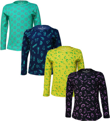 Eazy Trends Girls Printed Pure Cotton Regular T Shirt(Multicolor, Pack of 4)