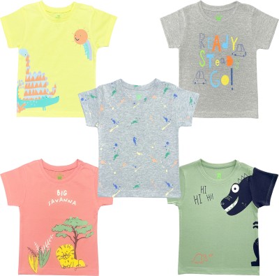 YUV Baby Boys & Baby Girls Printed Pure Cotton T Shirt(Multicolor, Pack of 5)
