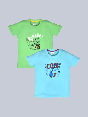 LUX cozi Boys Printed Pure Cotton Regular T Shirt(Multicolor, Pack of 2)
