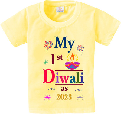 Babywish Boys Typography, Printed Pure Cotton Regular T Shirt(Yellow, Pack of 1)