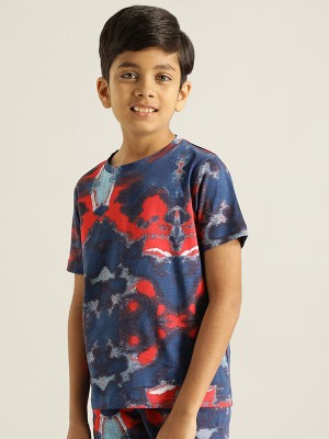 INDIAN TERRAIN Boys Printed Pure Cotton Regular T Shirt(Red, Pack of 1)