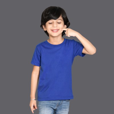 Nusyl Boys Solid Cotton Blend Regular T Shirt(Blue, Pack of 1)