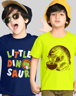 AUSK Boys Printed Cotton Blend Regular T Shirt(Light Green, Blue, Pack of 2)