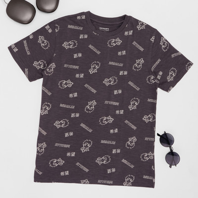 Pantaloons Junior Boys Printed Cotton Blend Regular T Shirt(Grey, Pack of 1)