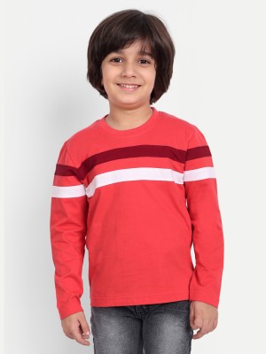 Billion Boys Striped Pure Cotton Regular T Shirt(Red, Pack of 1)