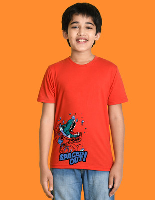 Nusyl Boys Graphic Print Cotton Blend Regular T Shirt(Red, Pack of 1)