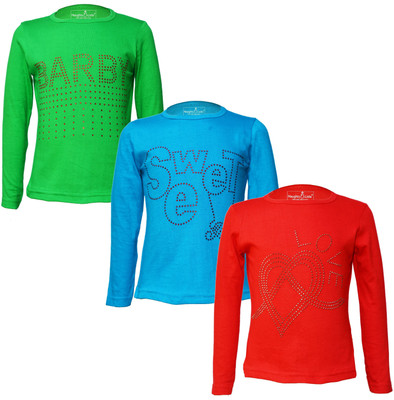 Easy Trendss Girls Printed Pure Cotton Regular T Shirt(Red, Pack of 3)