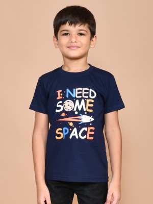 SKYKNIT Boys Graphic Print Cotton Blend Regular T Shirt(Dark Blue, Pack of 1)