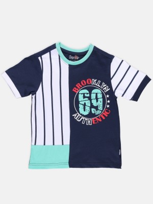 Spyby Boys Striped Cotton Blend T Shirt(Multicolor, Pack of 1)