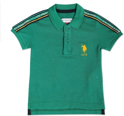 U.S. POLO ASSN. Boys Self Design Pure Cotton T Shirt(Green, Pack of 1)