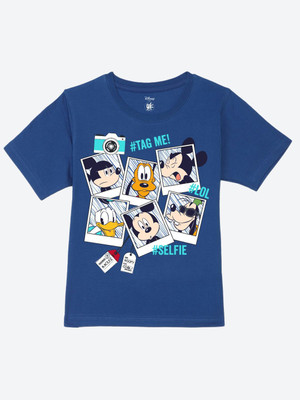 YK Disney Boys Graphic Print Pure Cotton Regular T Shirt(Blue, Pack of 1)