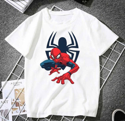 Kp Printofashions Boys & Girls Printed Polyester Regular T Shirt(White, Pack of 1)