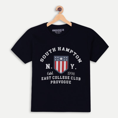 PROVOGUE Boys Printed Pure Cotton Regular T Shirt(Black, Pack of 1)