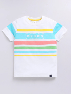 Ginie Boys Typography Pure Cotton Regular T Shirt(White, Pack of 1)
