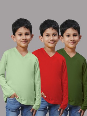 FRISKERS Boys Solid Pure Cotton Regular T Shirt(Red, Pack of 3)