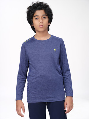 TECHNOSPORT Boys Solid Polyester Slim T Shirt(Blue, Pack of 1)