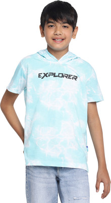 li'l tomatoes Boys Typography, Tie & Dye Cotton Blend Regular T Shirt(Light Blue, Pack of 1)